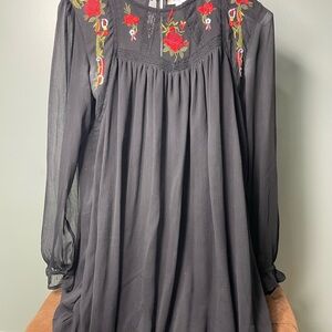 Umgee Black Dress with Red Embroidery